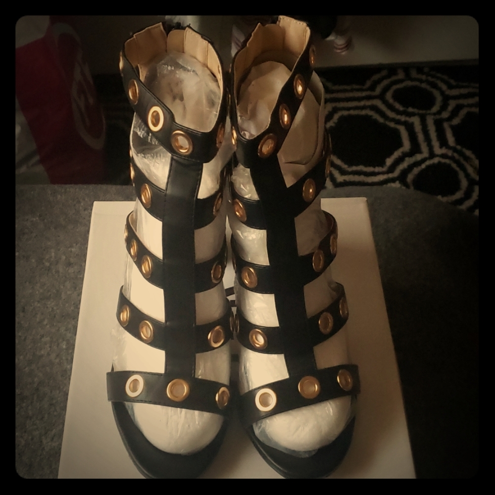 Sexy Black and Gold Sandals